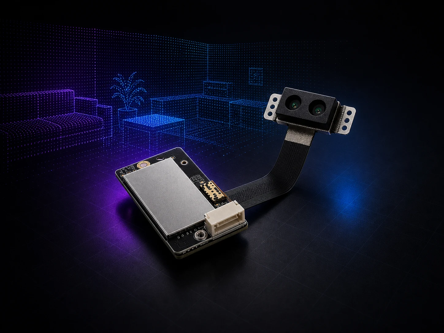 Complete MRP-LD1 solid-state dToF LiDAR module with safe product margins and 3D point cloud visualization