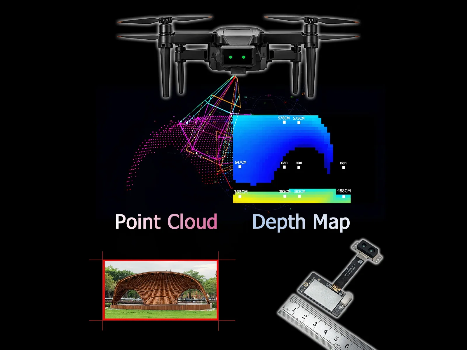 MRP-LD1 engineering output showing depth and point-cloud data